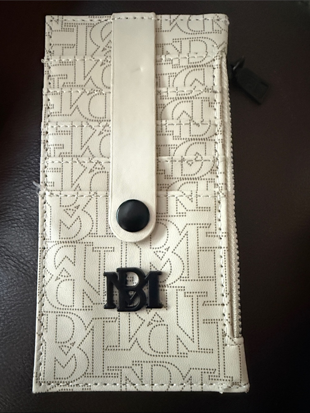 Badgley Mischka Cream and Black Logo Card Holder